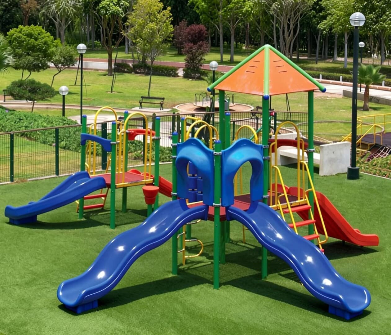 Allergy-free synthetic turf play area for children with hay fever
