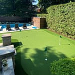 L-shaped golf green to a hitting net