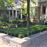 Retaining wall boxwood hedging artificial grass