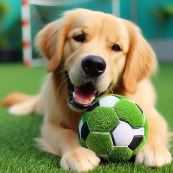 Retriever playing with a ball on artificial grass
