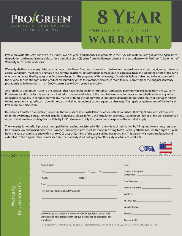 Artificial Grass Warranty