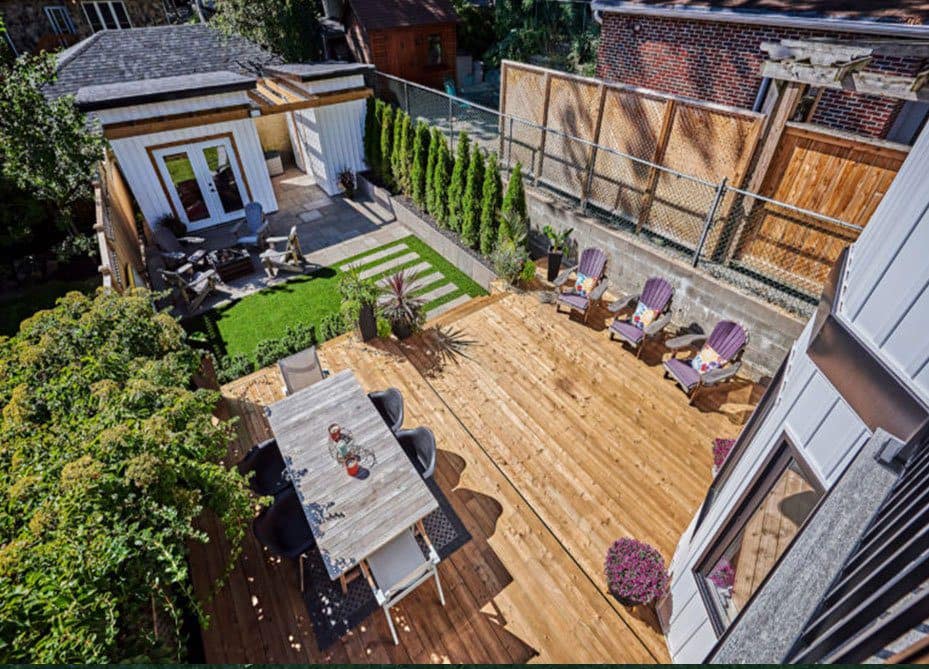 Decking, Flagstones, plantings